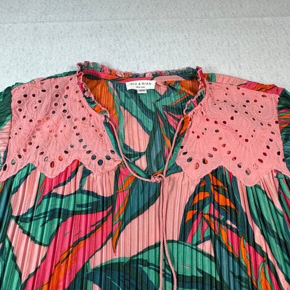 Rio & Rian New York 2X Colorful Tropical Leaf Print Pink Eyelet Trim Bohemian - Picture 5 of 8
